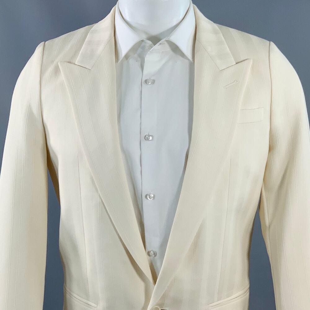 SAINT LAURENT Size 40 Regular Cream White Stripe Wool Peak Lapel Sport Coat - Picture 2 of 11